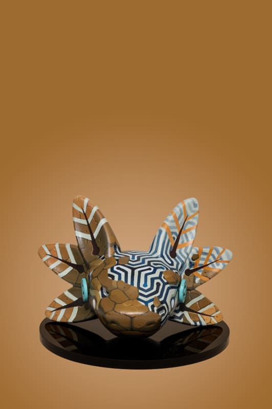 Axolotl sculpture painted by Alejandro Nahual, front view