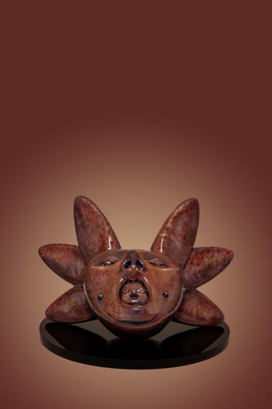 Axolotl sculpture painted by Michell Gasca, front view