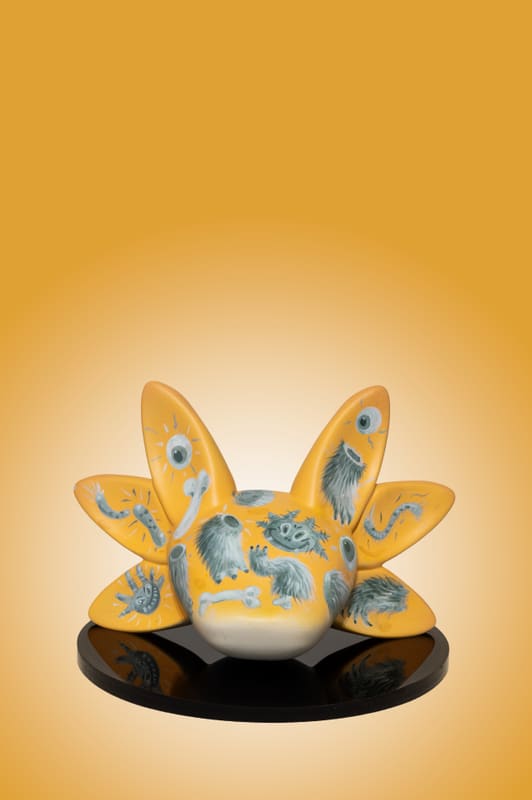 Axolotl sculpture painted by Mr Mitote, front view
