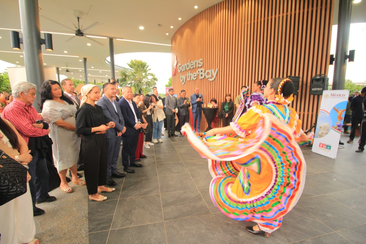 The troupe performing for the crowd